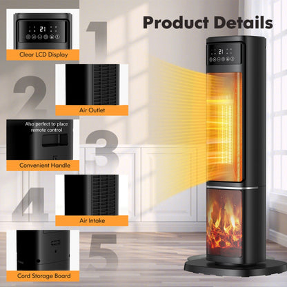 1500W Electric Space Heater with PTC Fast Heating, Ceramic Design, and 3D Realistic Flame for Office, Bedroom, and Home Safety