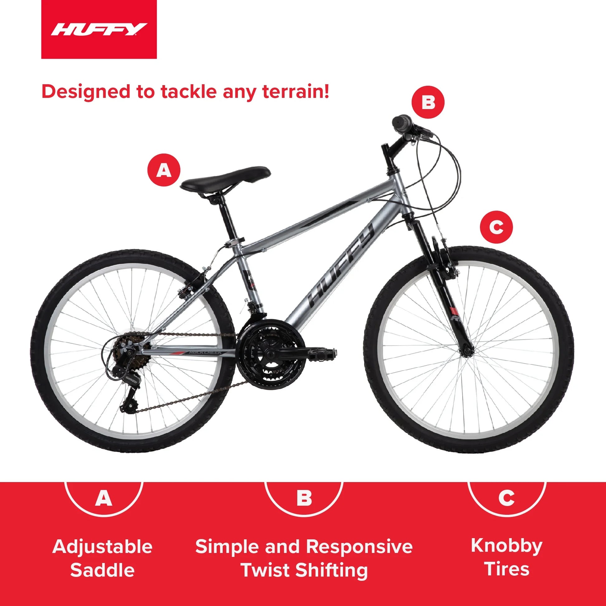 24" Rock Creek Mountain Bike for Adults, Suitable for Riders 4'8" - 5'8", Gray