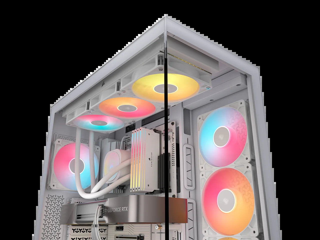 CORSAIR 3500X RS-R ARGB Mid-Tower PC Case – 3X Pre-Installed RS120-R ARGB Fans – GPU Anti-Sag Arm – Tempered Glass – Fits up to 10X 120Mm Fans – Reverse Connection Motherboard Compatible, White