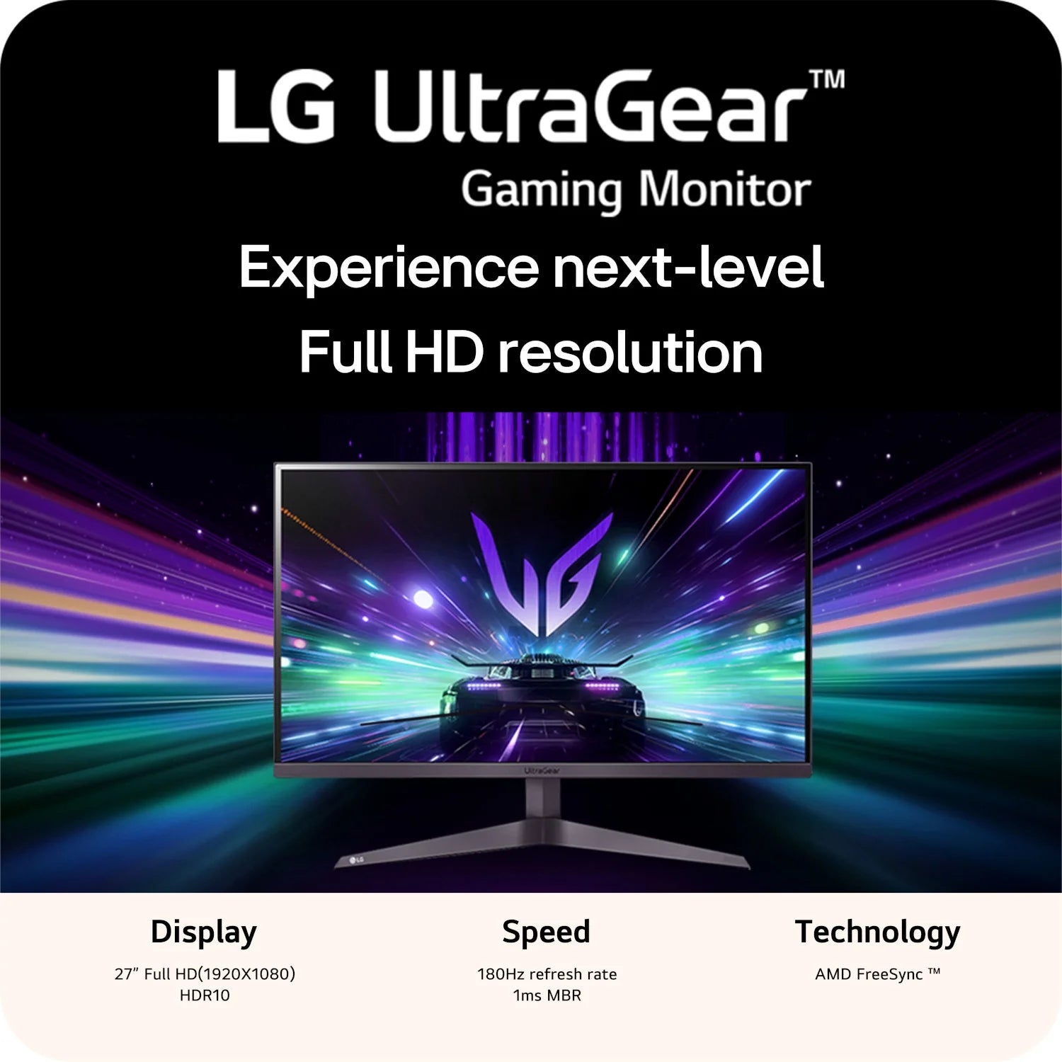 27" Ultragear FHD 1080P 180Hz Gaming Monitor - Model 27GS40W-B, Black