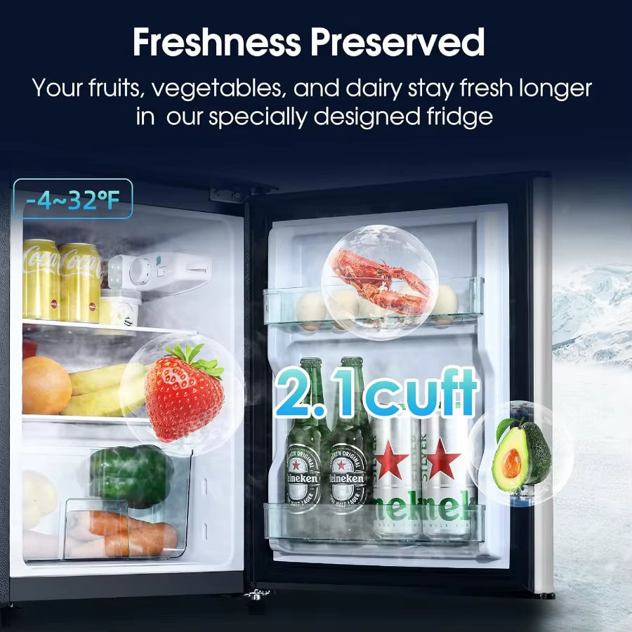 3.2 Cu.Ft Double Door Fridge with Freezer for Bedroom Office Dorm and Apartment Portable Refrigerator with 7 Temperature Settin