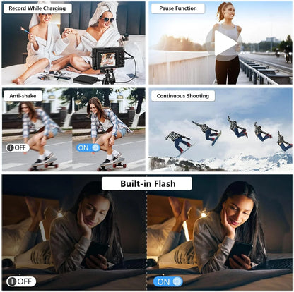 4K 48MP Digital Vlogging Camera with Autofocus and 16X Zoom, Includes 32GB SD Card for YouTube Content Creation