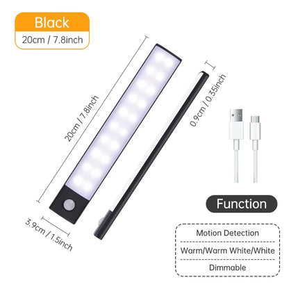 Wireless LED Motion Sensor Night Light - USB Rechargeable Under Cabinet Lamp for Kitchen and Wardrobe