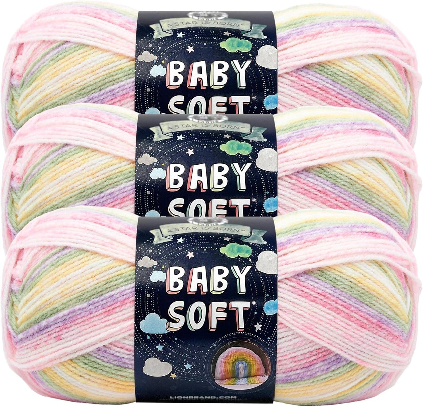 Lion Brand Yarn Baby Soft Blanket Yarn for Crocheting, Knitting, and Crafts, Lemonade, Set of 3