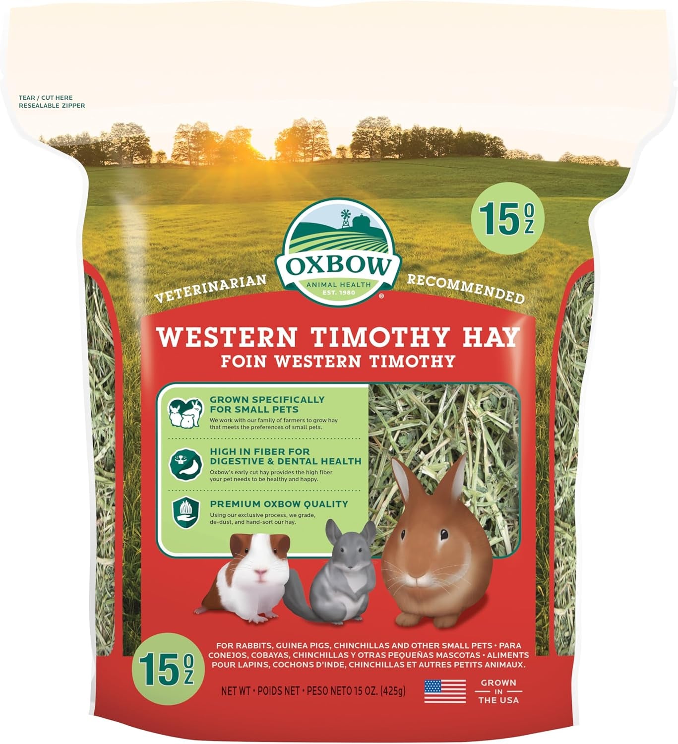 Oxbow Western Timothy Hay for Small Pets - All-Natural Grass for Guinea Pigs, Bunnies, Chinchillas, and Hamsters, 90 Oz. Bag