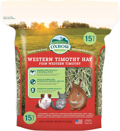 Oxbow Western Timothy Hay for Small Pets - All-Natural Grass for Guinea Pigs, Bunnies, Chinchillas, and Hamsters, 90 Oz. Bag