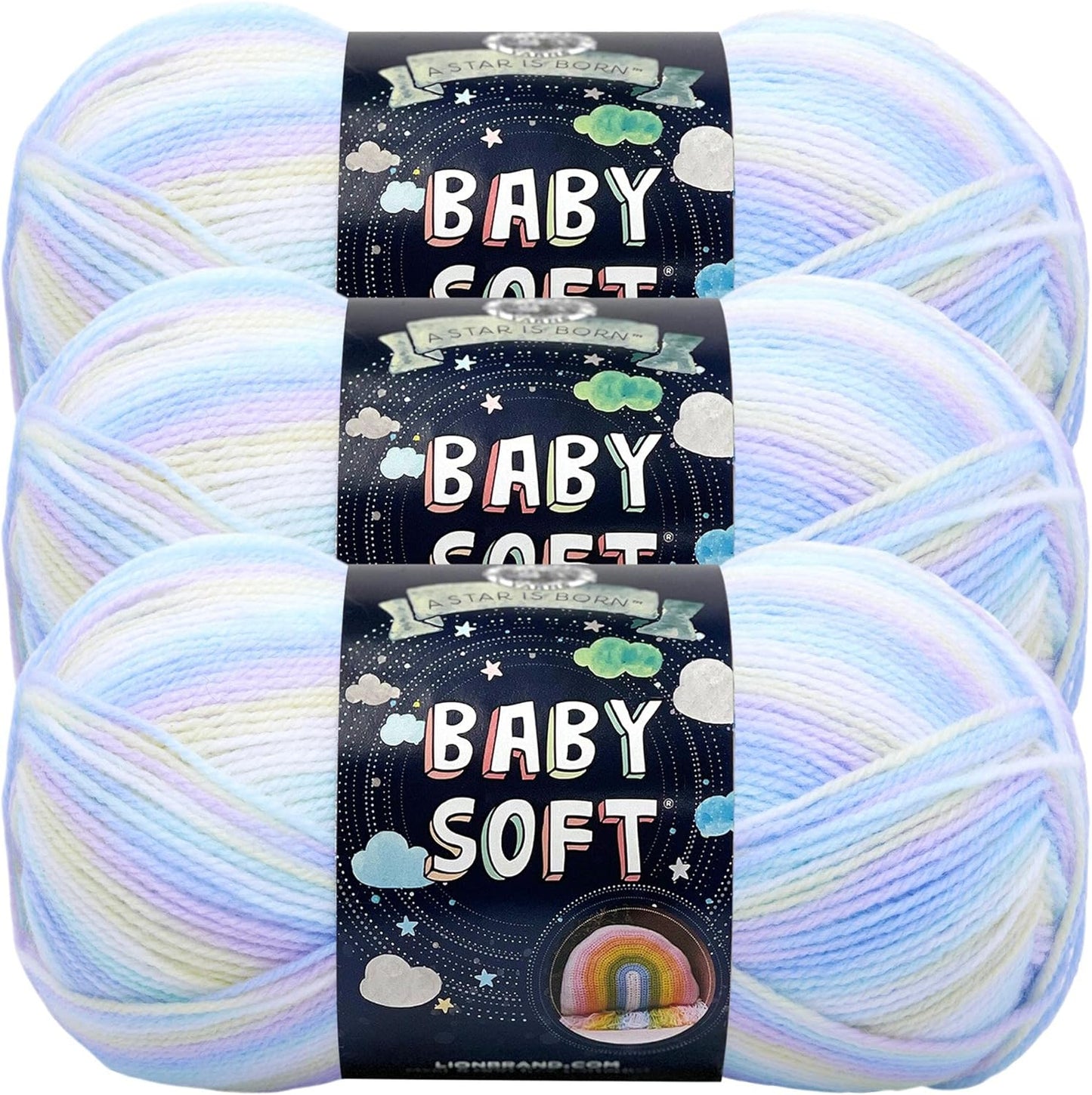Lion Brand Yarn Baby Soft Blanket Yarn for Crocheting, Knitting, and Crafts, Lemonade, Set of 3