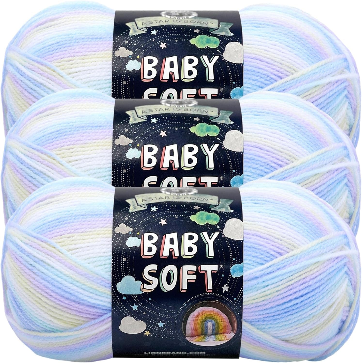 Lion Brand Yarn Baby Soft Blanket Yarn for Crocheting, Knitting, and Crafts, Lemonade, Set of 3