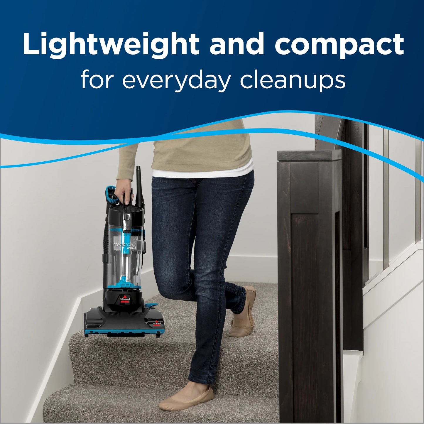 Powerforce Compact Bagless Upright Vacuum Cleaner with Lightweight Design, Powerful Suction, High Reach Wand for Hard Floors and Carpets, Model 2112, Blue and Black