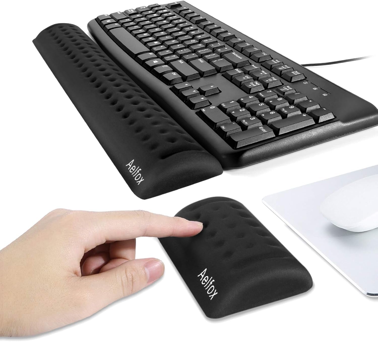 Keyboard Wrist Rest & Mouse Pad with Wrist Support Set, Memory Foam Ergonomic Wrist Pad for Computer Keyboard Laptop Wrist Rest, Arm Rest for Desk Accessories in Home Office School(Black)