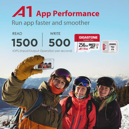 Gigastone 256GB Camera plus Series Memory Card, Read Speed up to 100Mb/S. Ideal for Full HD Video Gopro Drone Android Camera, A1 Micro SDXC Card with Mini Case and SD Adapter.