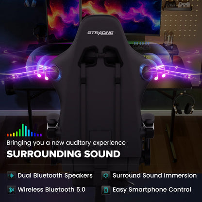 LED Gaming Desk and Bluetooth Gaming Chair Set in Black