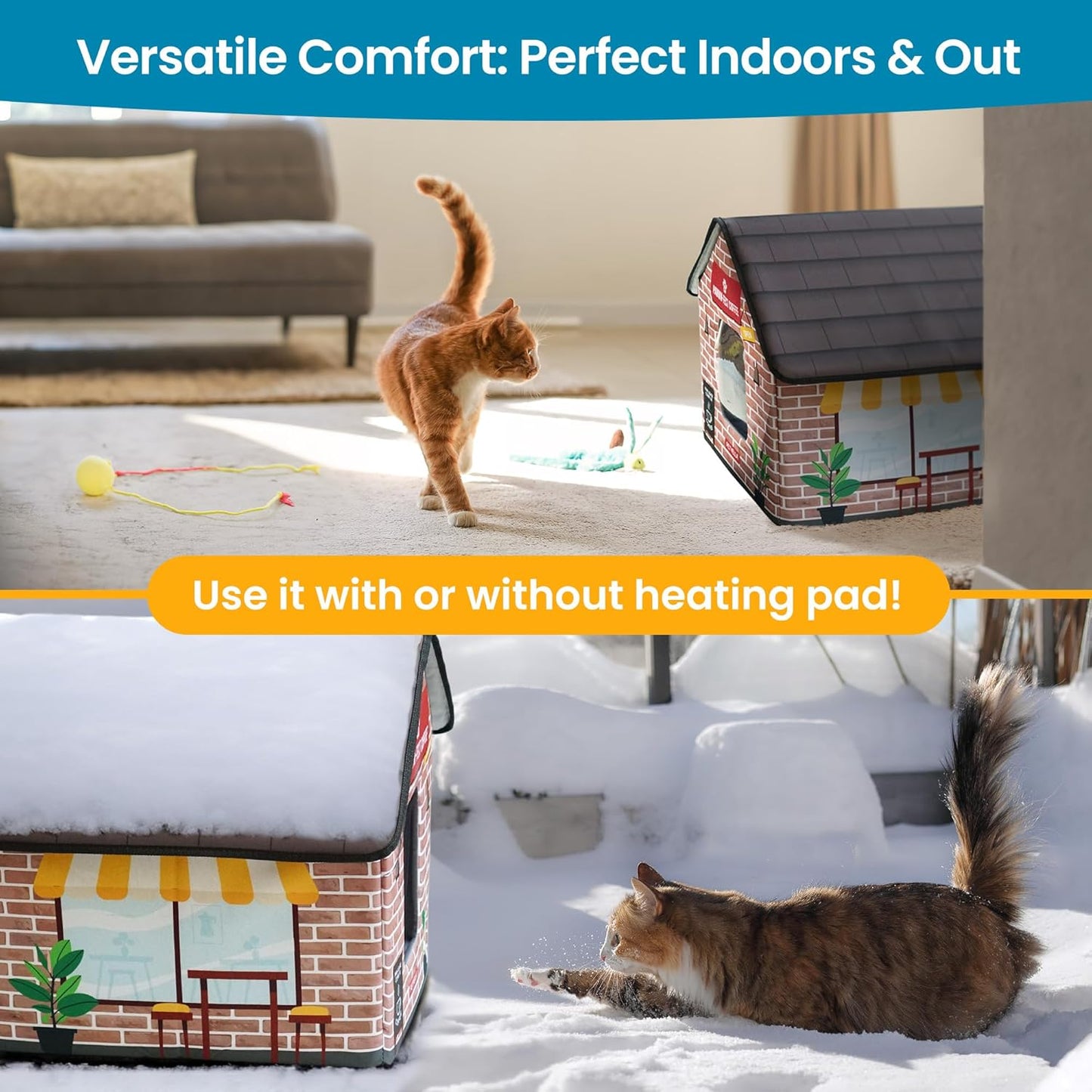 Deluxe Insulated Heated Cat House for Winter - Weatherproof Design, Easy Assembly, Dual Escape Doors, Suitable for Indoor and Outdoor Use - Coffee Pethouse