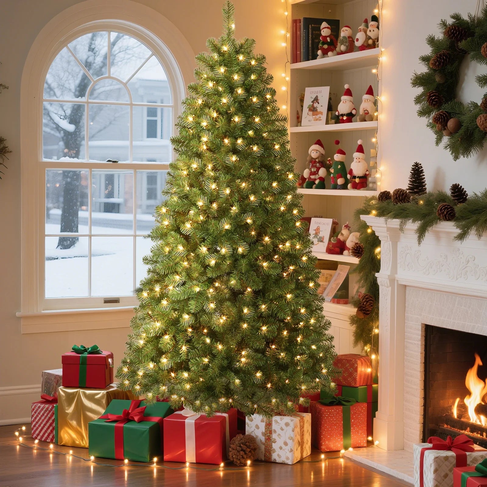 6.5-Foot Pre-Lit Premium Hinged Artificial Christmas Tree with Warm White Lights for Elegant Holiday Decor