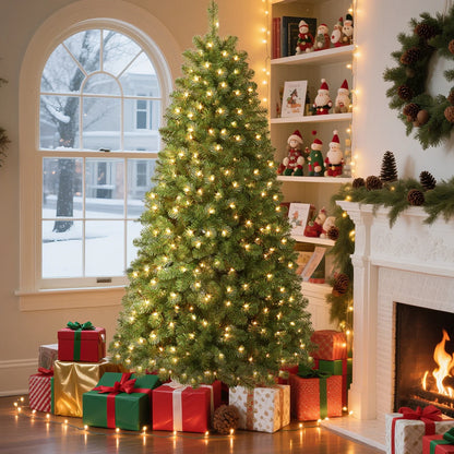 6.5-Foot Pre-Lit Premium Hinged Artificial Christmas Tree with Warm White Lights for Elegant Holiday Decor