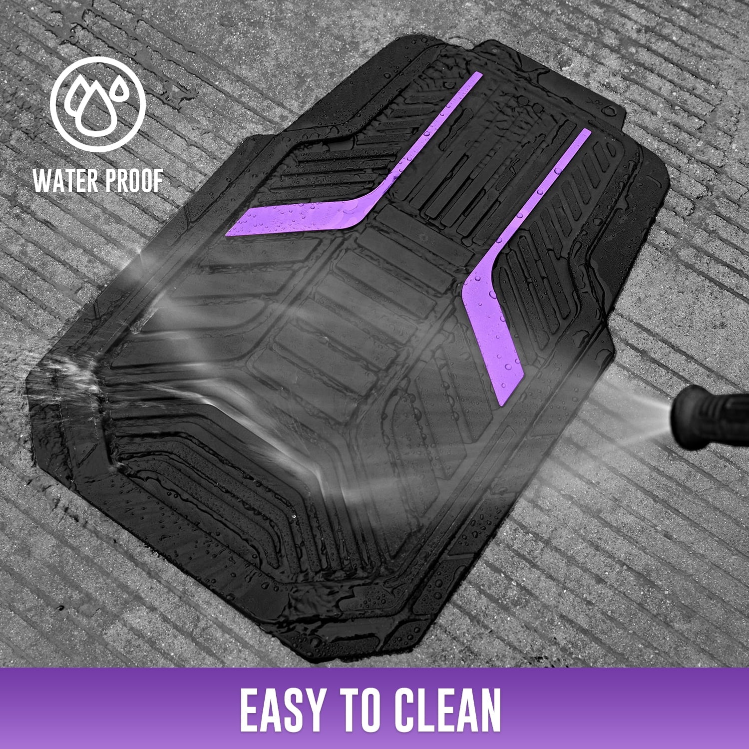 Road Comforts Heavy-Duty Rubber Floor Mats with Purple Aluminum Film - Complete Set for Front and Rear Vehicles