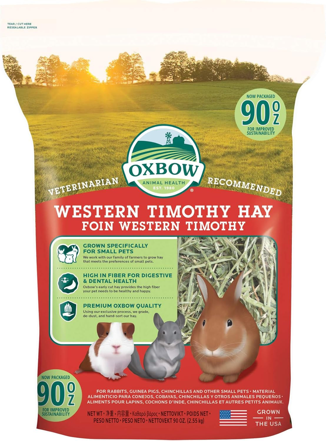Oxbow Western Timothy Hay for Small Pets - All-Natural Grass for Guinea Pigs, Bunnies, Chinchillas, and Hamsters, 90 Oz. Bag