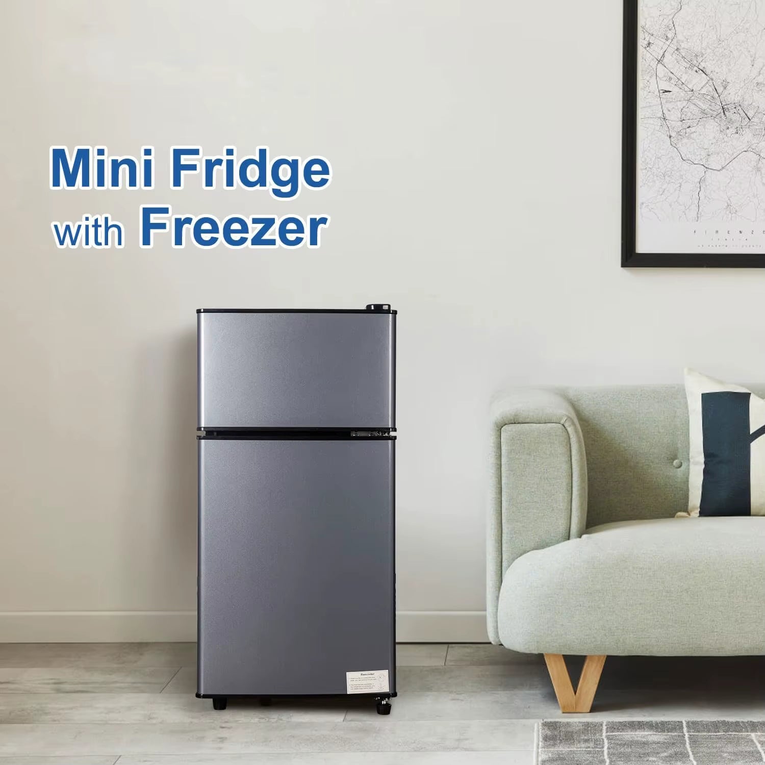 Mini Fridge with Freezer, 2.9 Cu.Ft Small Fridge, Energy Saving, Low Noise,7 Adjustable Thermostat, Double Door Refrigerator