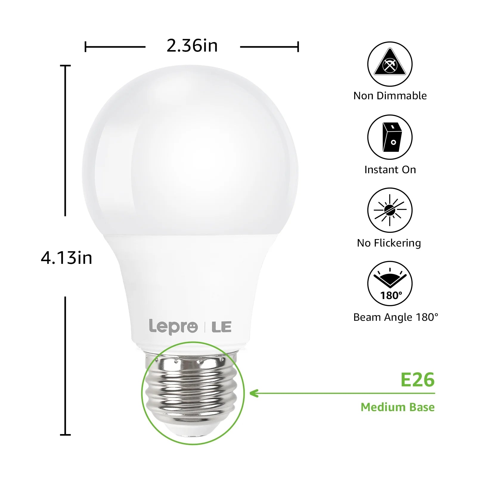 Lepro LED Light Bulbs 60 Watt Eqv Annual save $6.12 Per, Soft White 2700K, 9W 800 Lumens Non-Dimmable, A19 E26 Standard Medium Base, 10000 Hour Lifetime 5 Count