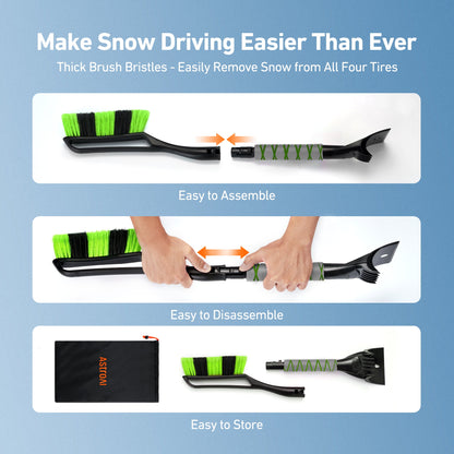 Detachable Snow Brush and Ice Scraper Set for Automotive Windshields, Ergonomic Foam Grip, Suitable for Cars, Trucks, and SUVs, Green