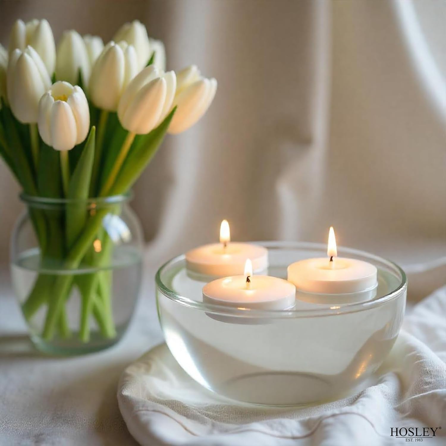 Hosley Set of 12 White Unscented Mini Floating Candles - 1.6" Discs with Smokeless Cotton Wicks for Elegant Centerpieces, Perfect for Weddings and Home Décor