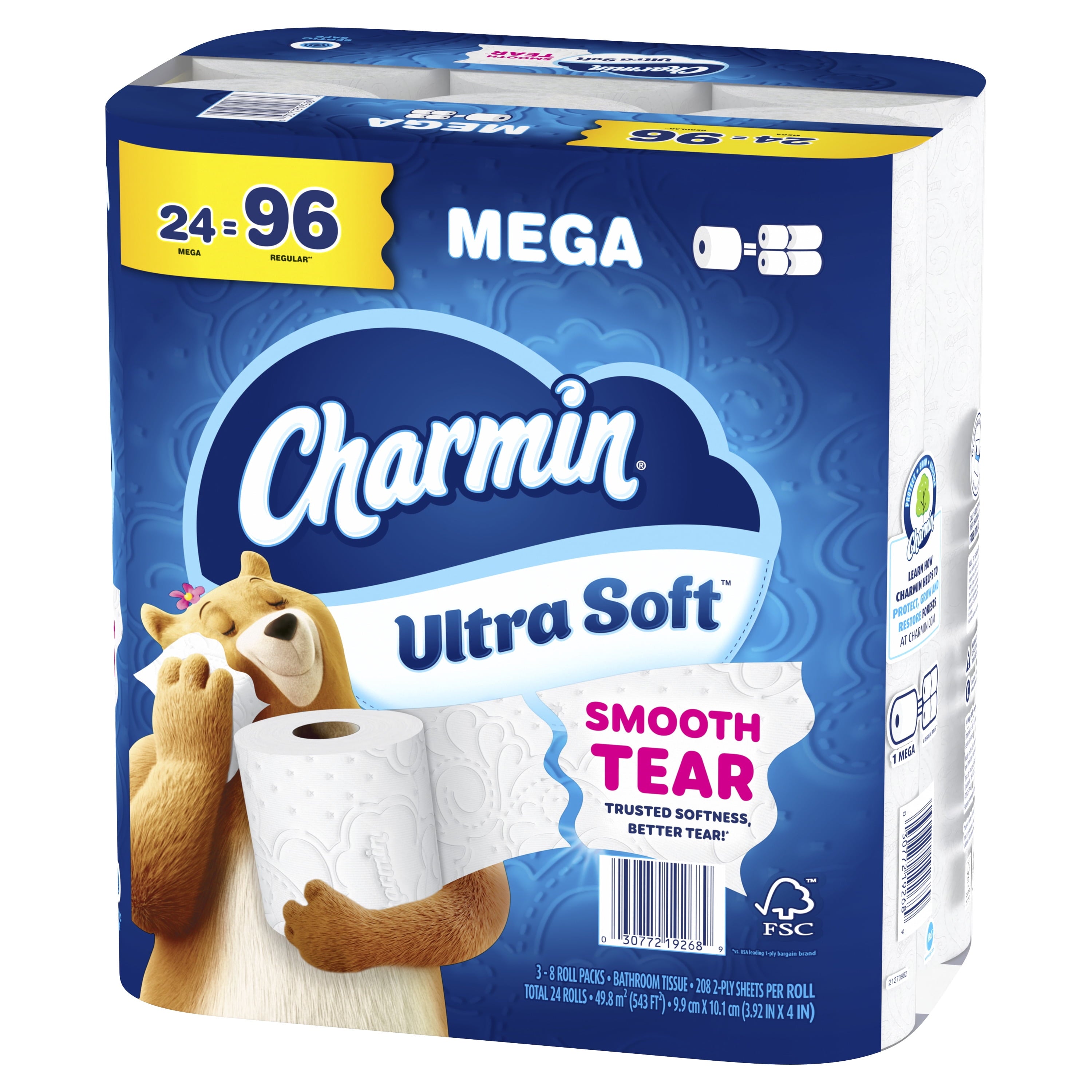 Charmin Toilet Paper Ultra Soft, 24 Mega Rolls, 2-Ply Bath Tissue