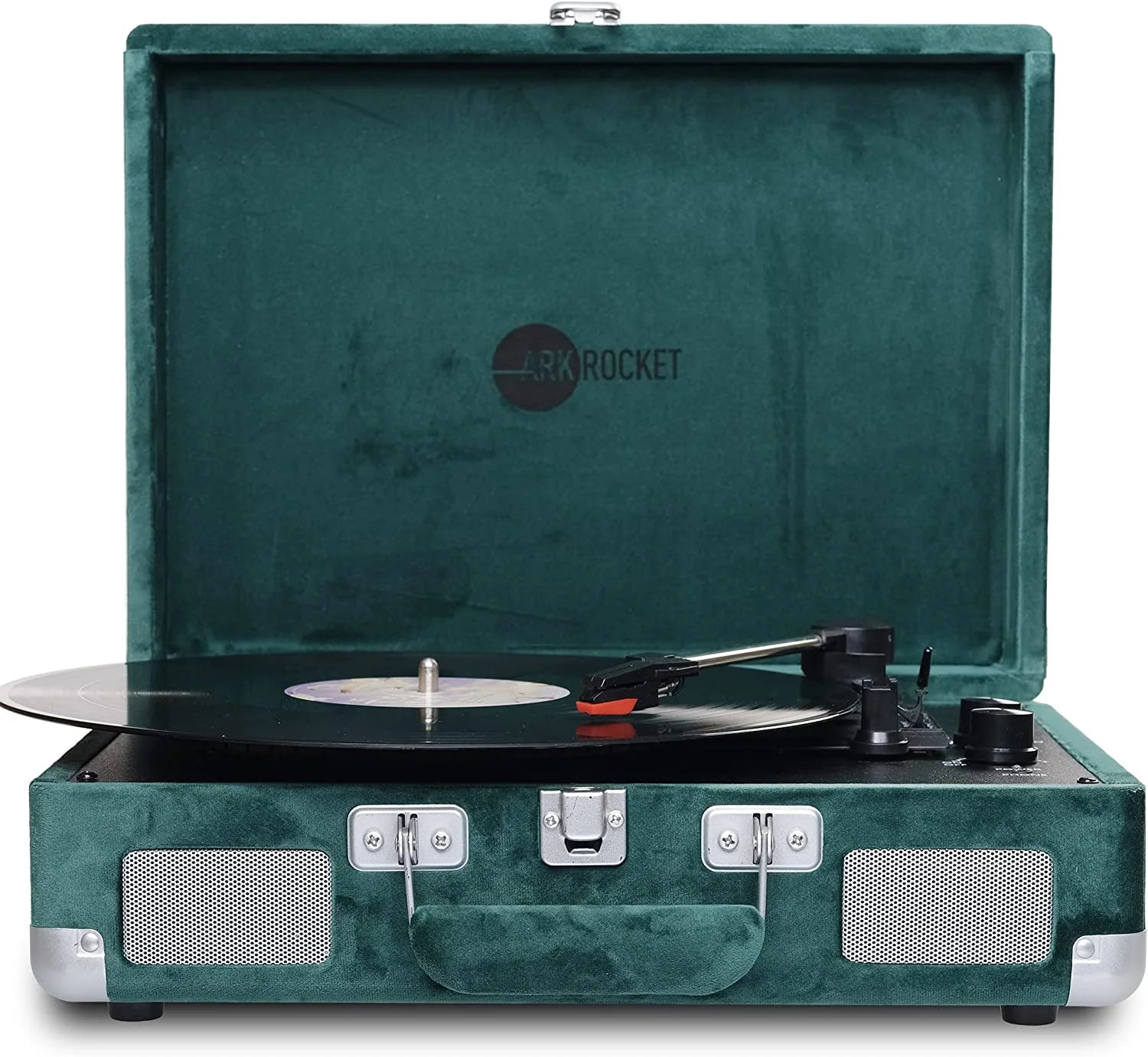 Arkrocket Curiosity Suitcase Bluetooth Turntable Vintage 3-Speed Record Player with Built-In Speakers Upgraded Turntable Audio Sound (Green Velvet)