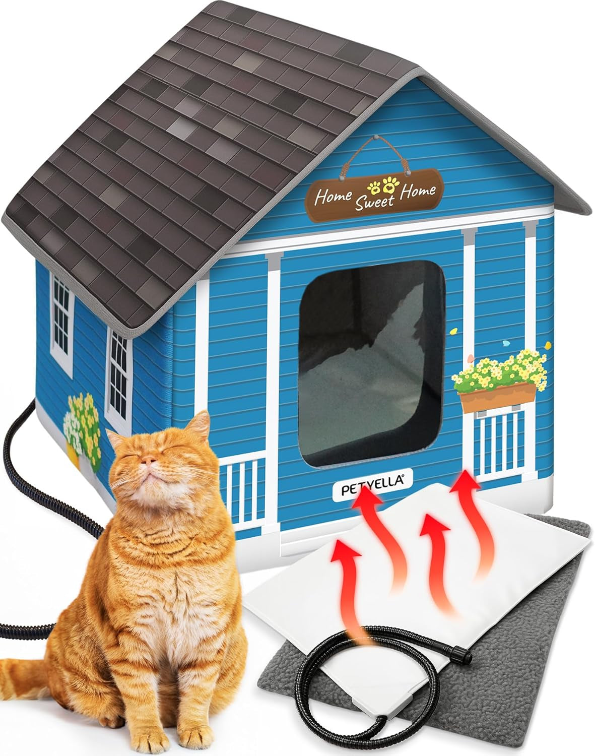 Deluxe Insulated Heated Cat House for Winter - Weatherproof Design, Easy Assembly, Dual Escape Doors, Suitable for Indoor and Outdoor Use - Coffee Pethouse