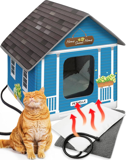 Deluxe Insulated Heated Cat House for Winter - Weatherproof Design, Easy Assembly, Dual Escape Doors, Suitable for Indoor and Outdoor Use - Coffee Pethouse