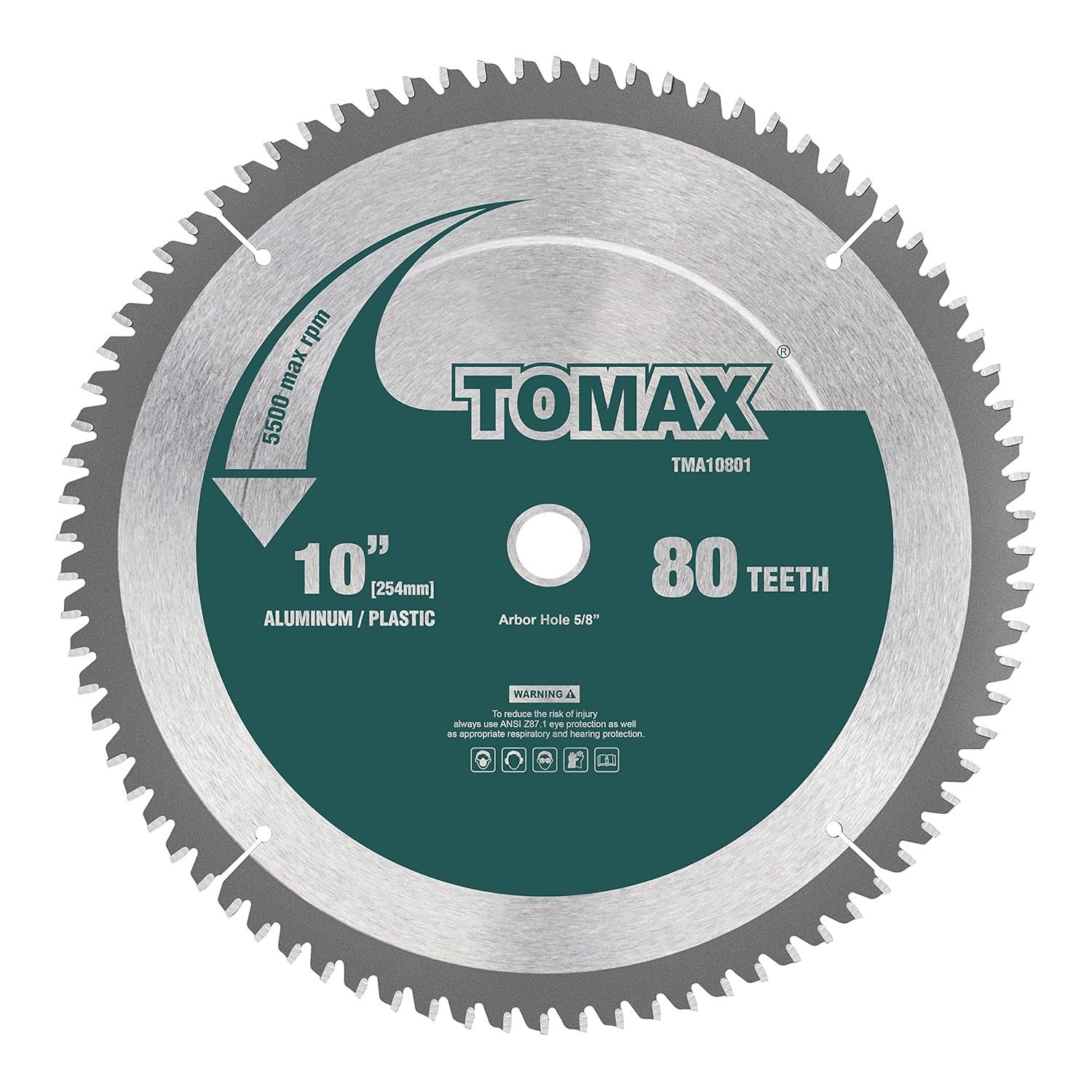 TOMAX 10-Inch 80-Tooth TCG Aluminum and Non-Ferrous Metal Cutting Saw Blade with 5/8-Inch Arbor