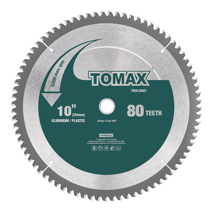 TOMAX 10-Inch 80-Tooth TCG Aluminum and Non-Ferrous Metal Cutting Saw Blade with 5/8-Inch Arbor