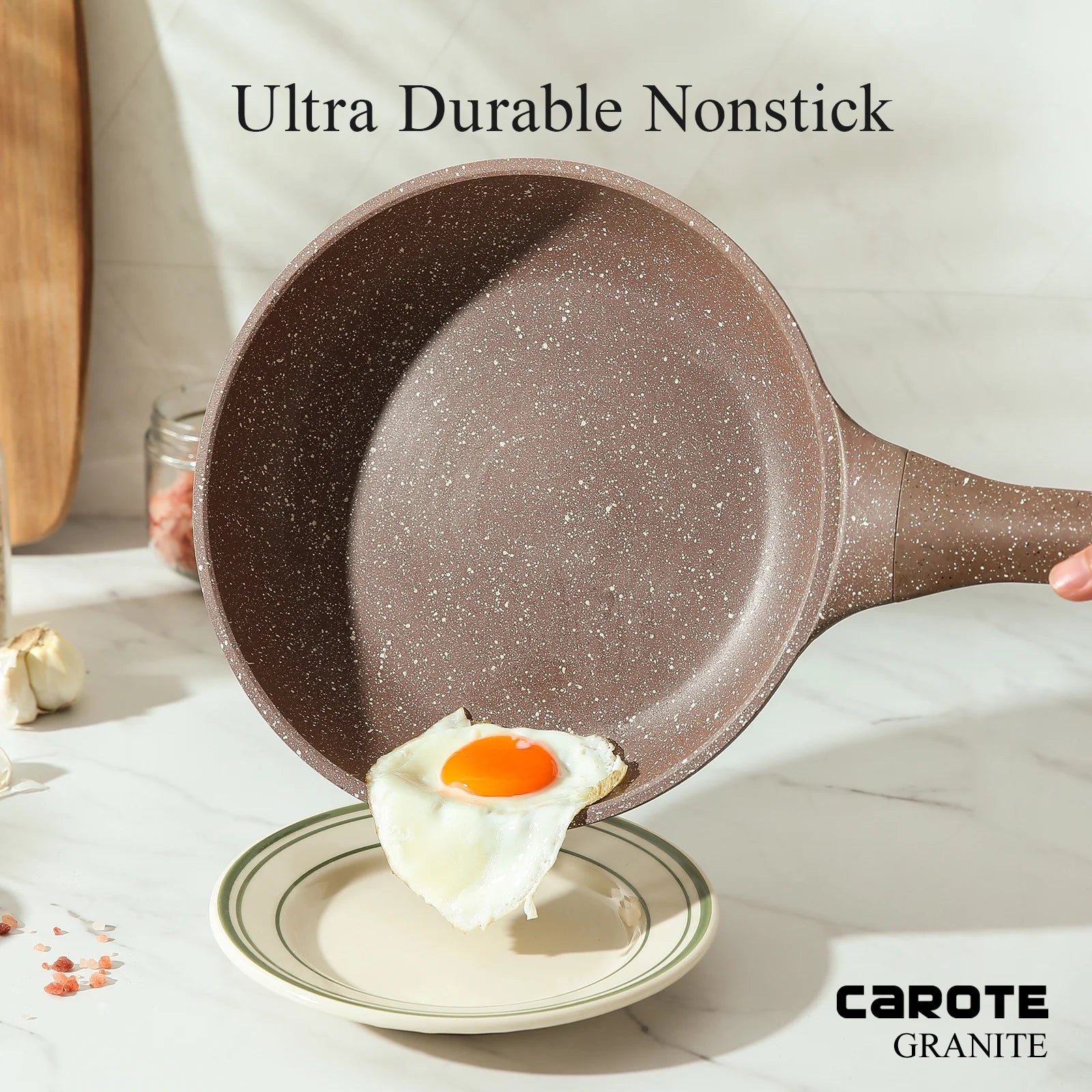 8-Piece Nonstick Granite Cookware Set in Brown for Induction Cooking