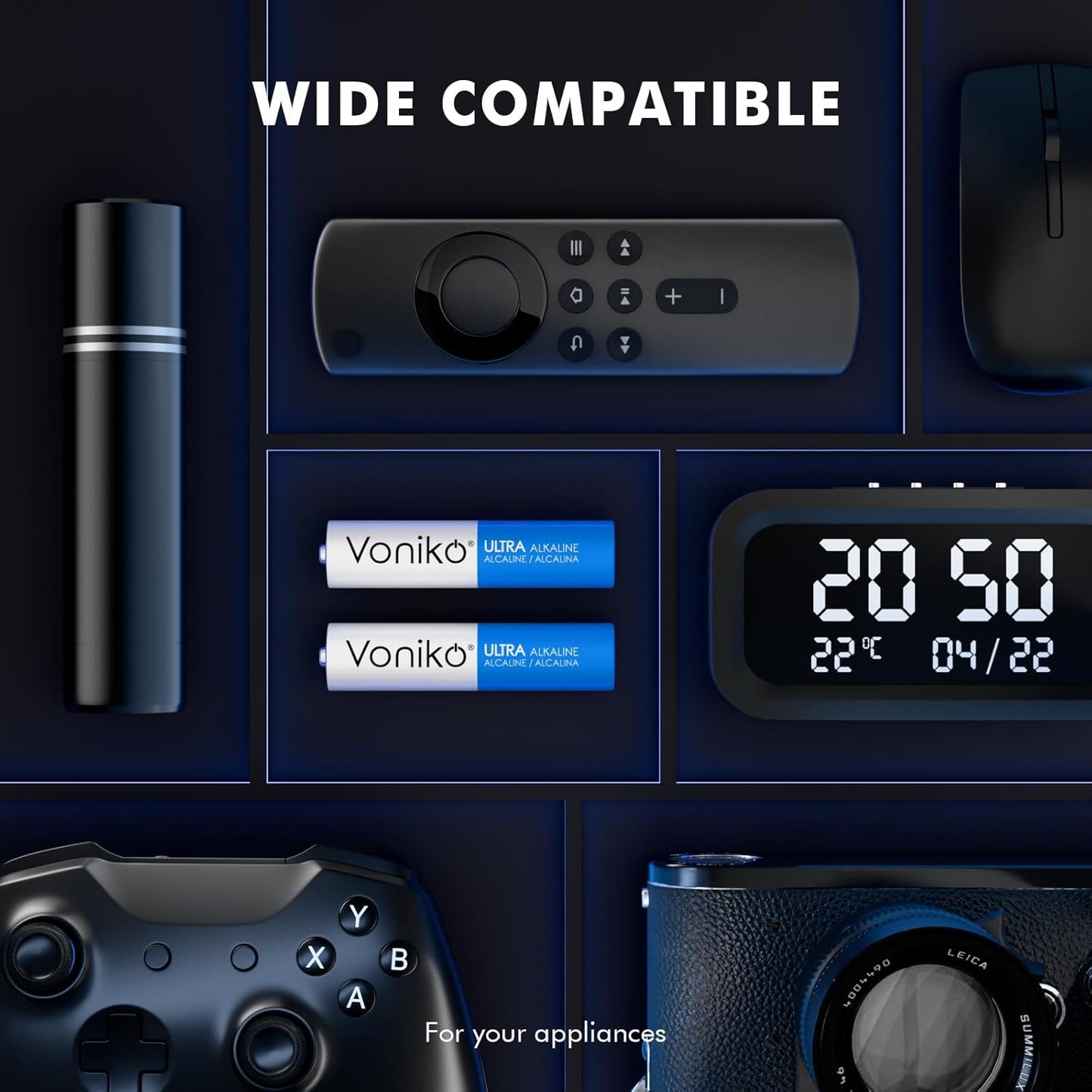 Voniko Ultra AAA Alkaline Batteries - 24 Pack, Long-Lasting Performance, 10-Year Shelf Life, Leak-Proof and Mercury-Free