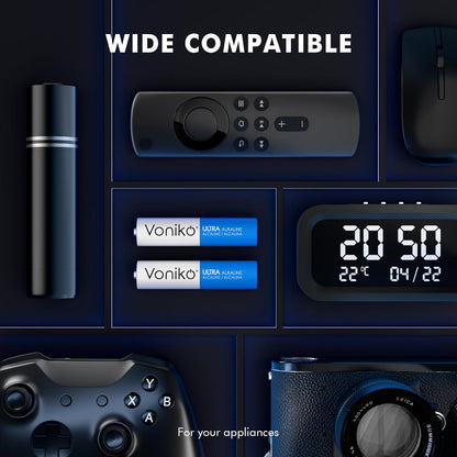 Voniko Ultra AAA Alkaline Batteries - 24 Pack, Long-Lasting Performance, 10-Year Shelf Life, Leak-Proof and Mercury-Free