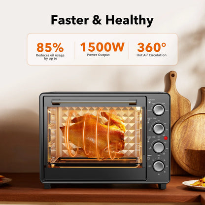 34 QT Extra-Large Oil-Free Air Fryer Toaster Oven Combo with 5 Functions: Pizza, Warm, Broil, Toast, Bake - Black