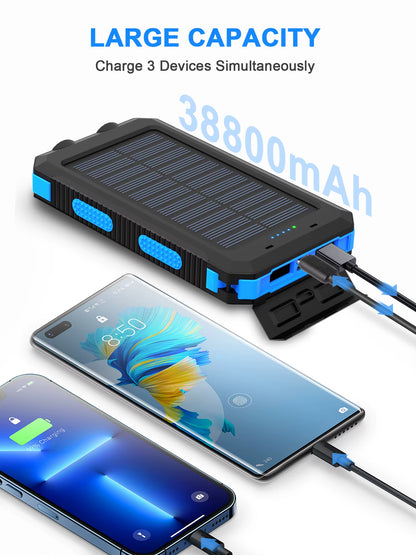 Solar Power Bank 38800Mah with Built-In Cable, Lightweight and Large Capacity Universal Mobile Power Supply for Mobile Phones