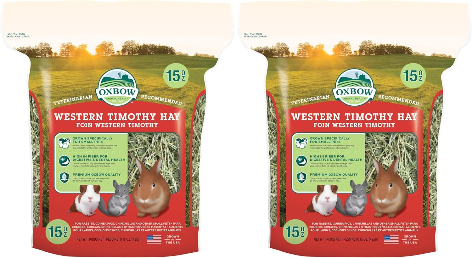 Oxbow Western Timothy Hay for Small Pets - All-Natural Grass for Guinea Pigs, Bunnies, Chinchillas, and Hamsters, 90 Oz. Bag