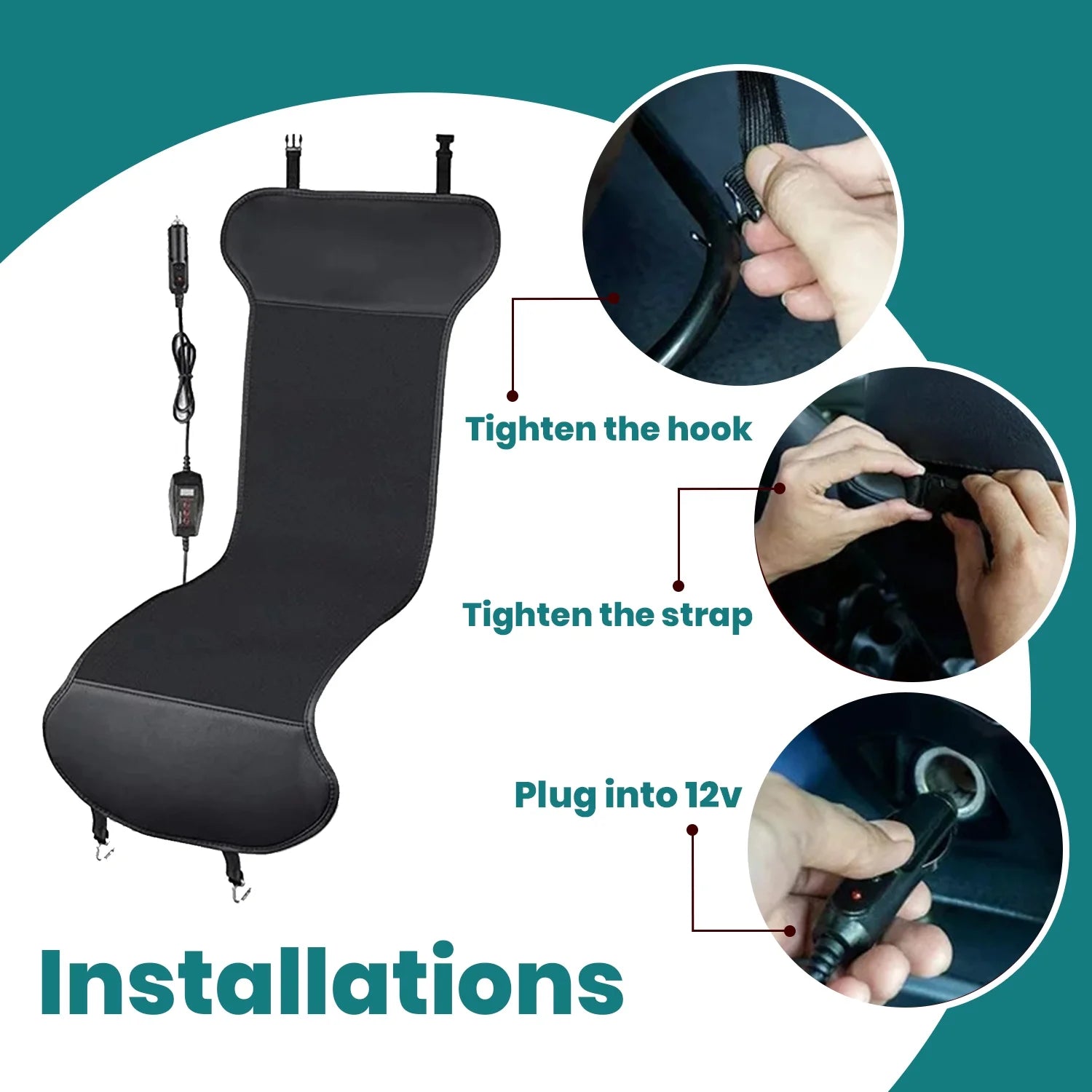 Zone Tech 12V Heated Seat Cover Cushion for Winter Driving - Black Seat Warmer for Cold Weather Comfort