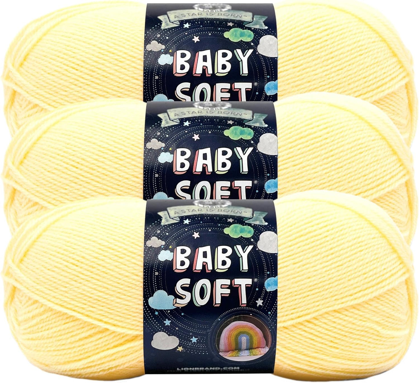 Lion Brand Yarn Baby Soft Blanket Yarn for Crocheting, Knitting, and Crafts, Lemonade, Set of 3