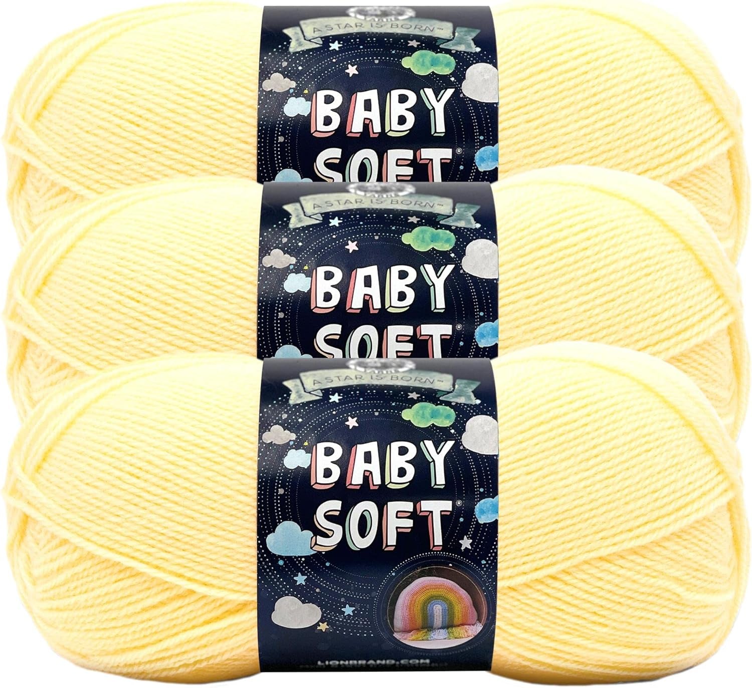 Lion Brand Yarn Baby Soft Blanket Yarn for Crocheting, Knitting, and Crafts, Lemonade, Set of 3