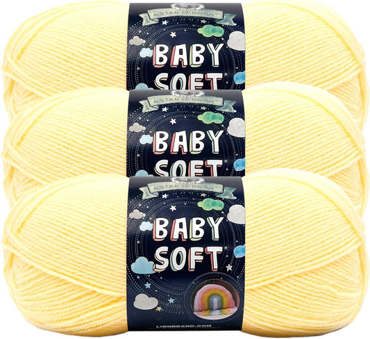 Lion Brand Yarn Baby Soft Blanket Yarn for Crocheting, Knitting, and Crafts, Lemonade, Set of 3