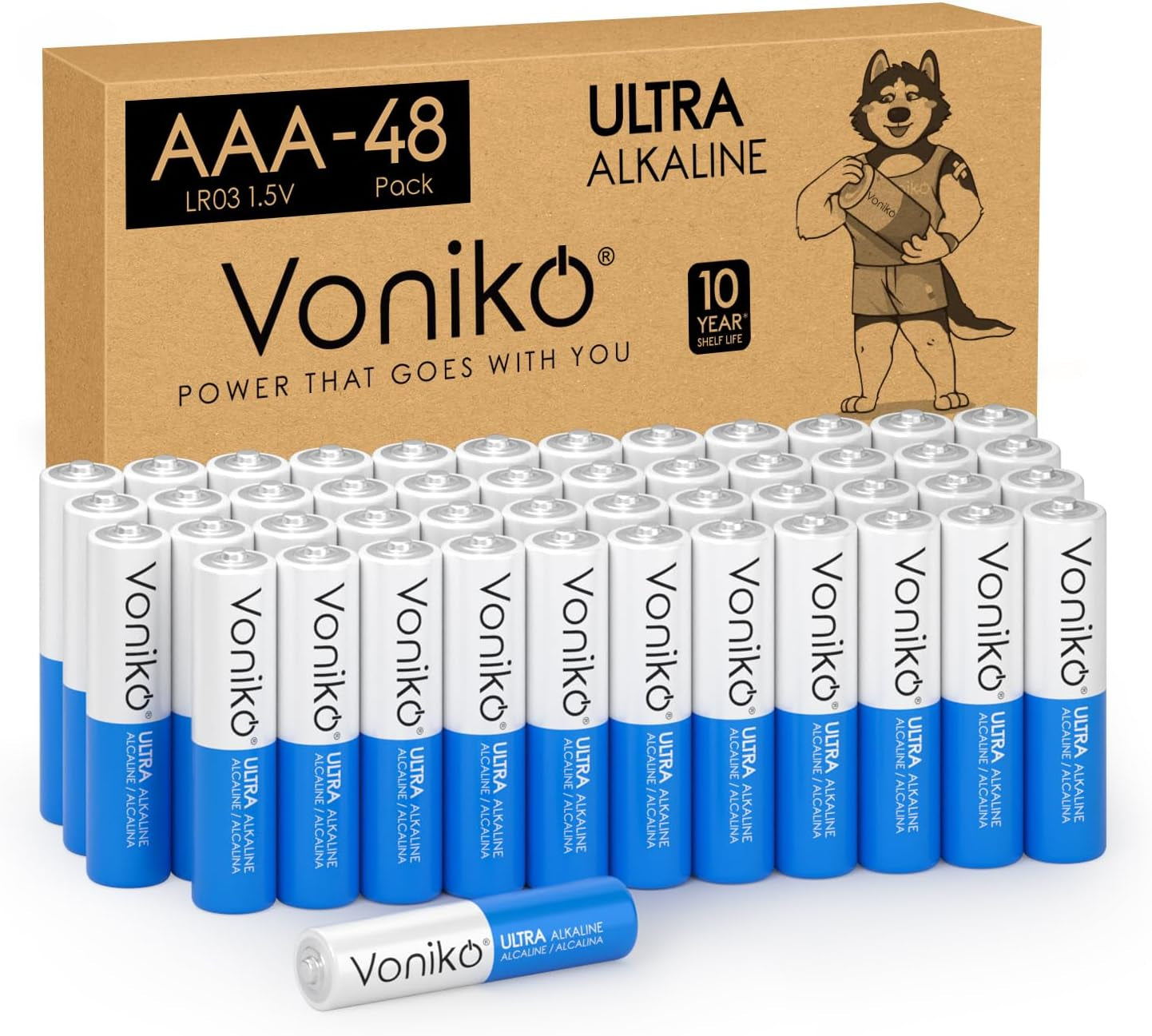 Voniko Ultra AAA Alkaline Batteries - 24 Pack, Long-Lasting Performance, 10-Year Shelf Life, Leak-Proof and Mercury-Free