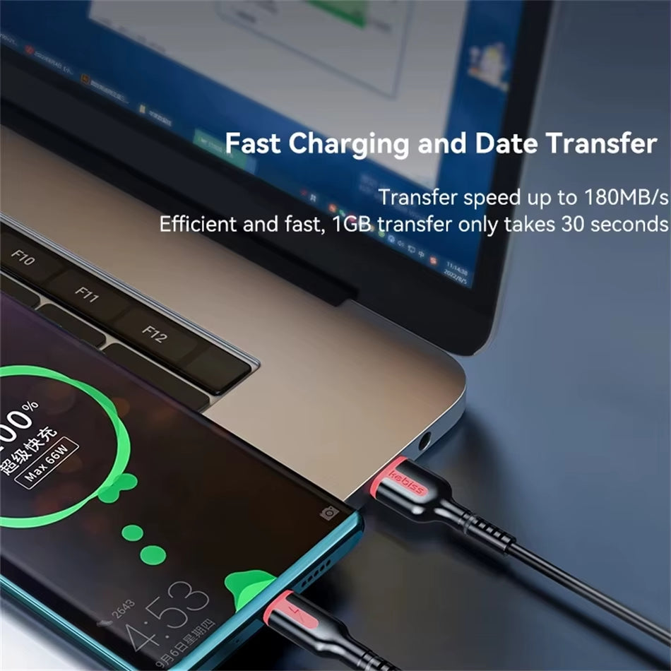 USLION 66W 5A 3-in-1 Fast Charging Cable for iPhone 14, Huawei, Micro USB, and Type C Devices