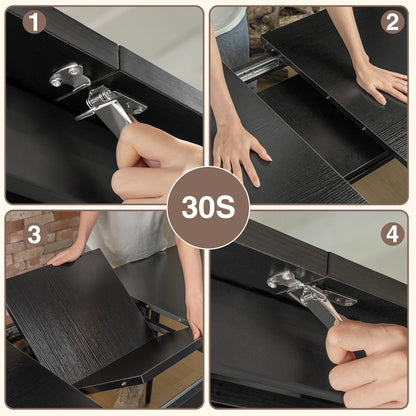 63-Inch Extendable Dining Table Set for 6 with High Back Wooden Chairs in Black