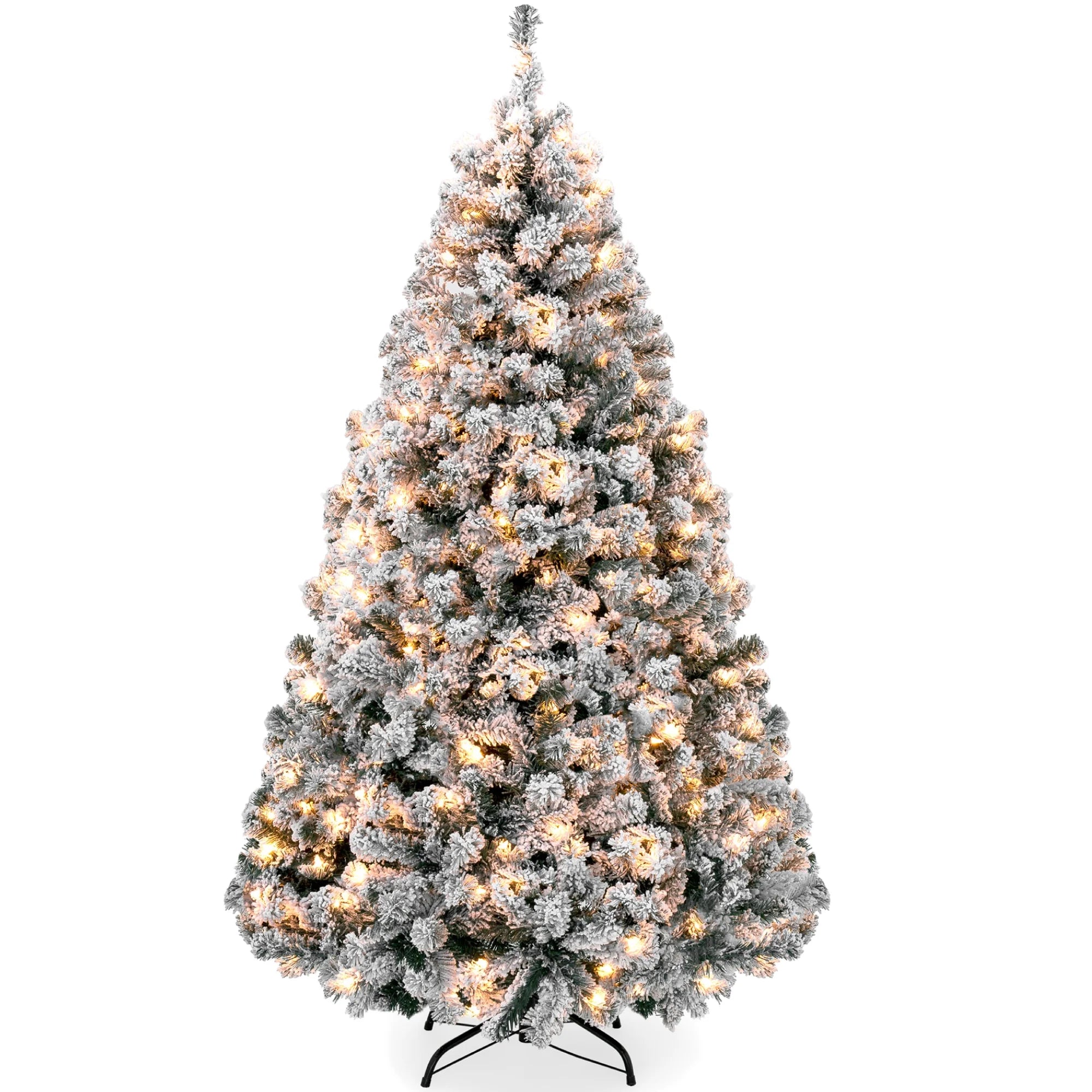 4.5Ft Pre-Lit Holiday Christmas Pine Tree W/ Snow Flocked Branches, 200 Warm White Lights