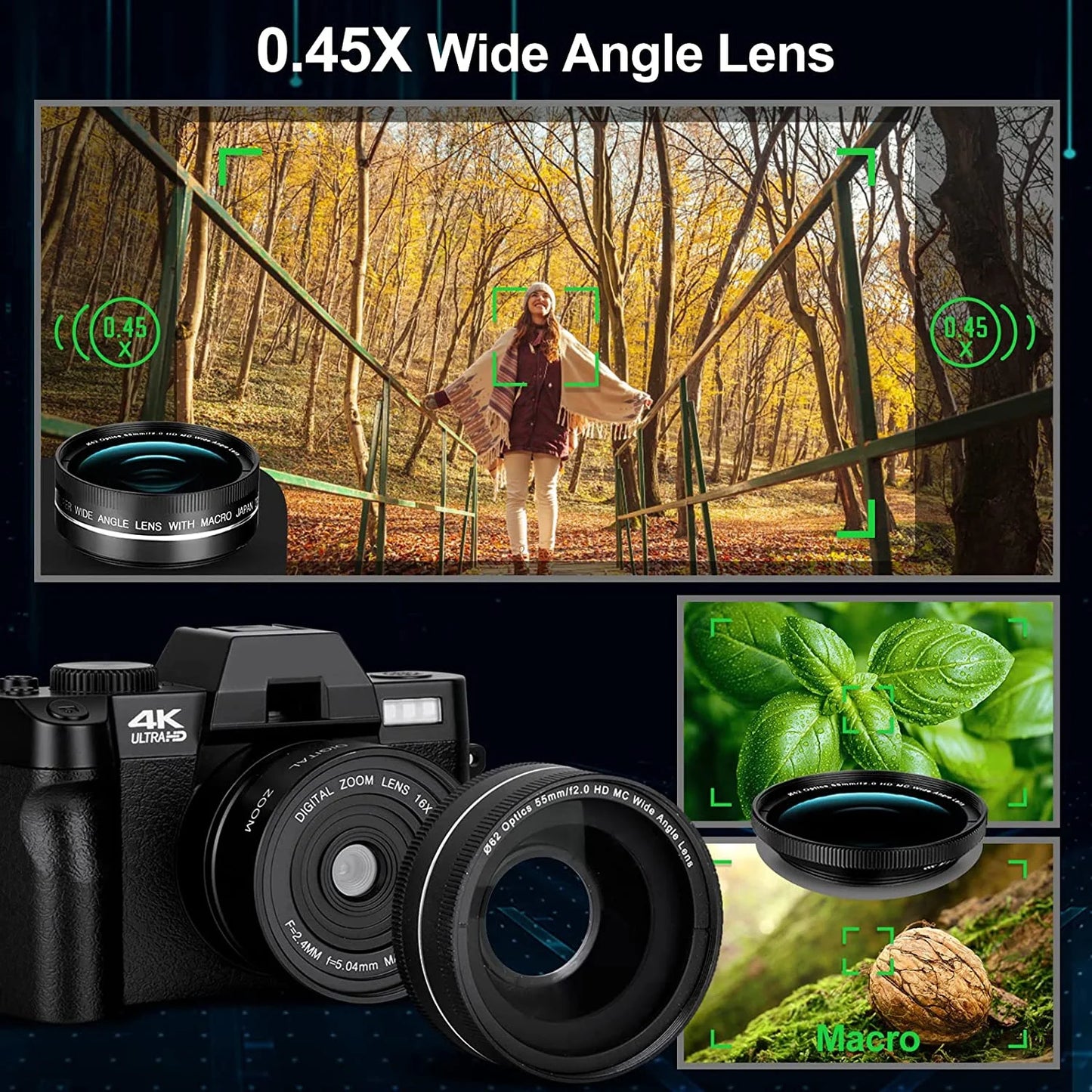 4K Ultra HD 48MP All-In-One Vlogging Camera with Wide Angle Lens, 16X Digital Zoom, and 3-Inch Display