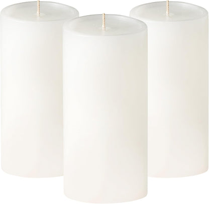 Simply Soson Set of 3 Unscented White Pillar Candles, 3x6 Inch, Smooth Texture, Dripless Design - Ideal for Weddings, Parties, Spas, Dinner, Home Décor, and Church Use