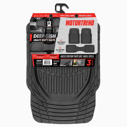 Motortrend 3-Piece Deep Dish Rubber Floor Mat for Chevrolet, Ford, Dodge, GMC, Honda, Hyundai, Jeep, Kia, Nissan, Toyota, and Volkswagen Vehicles