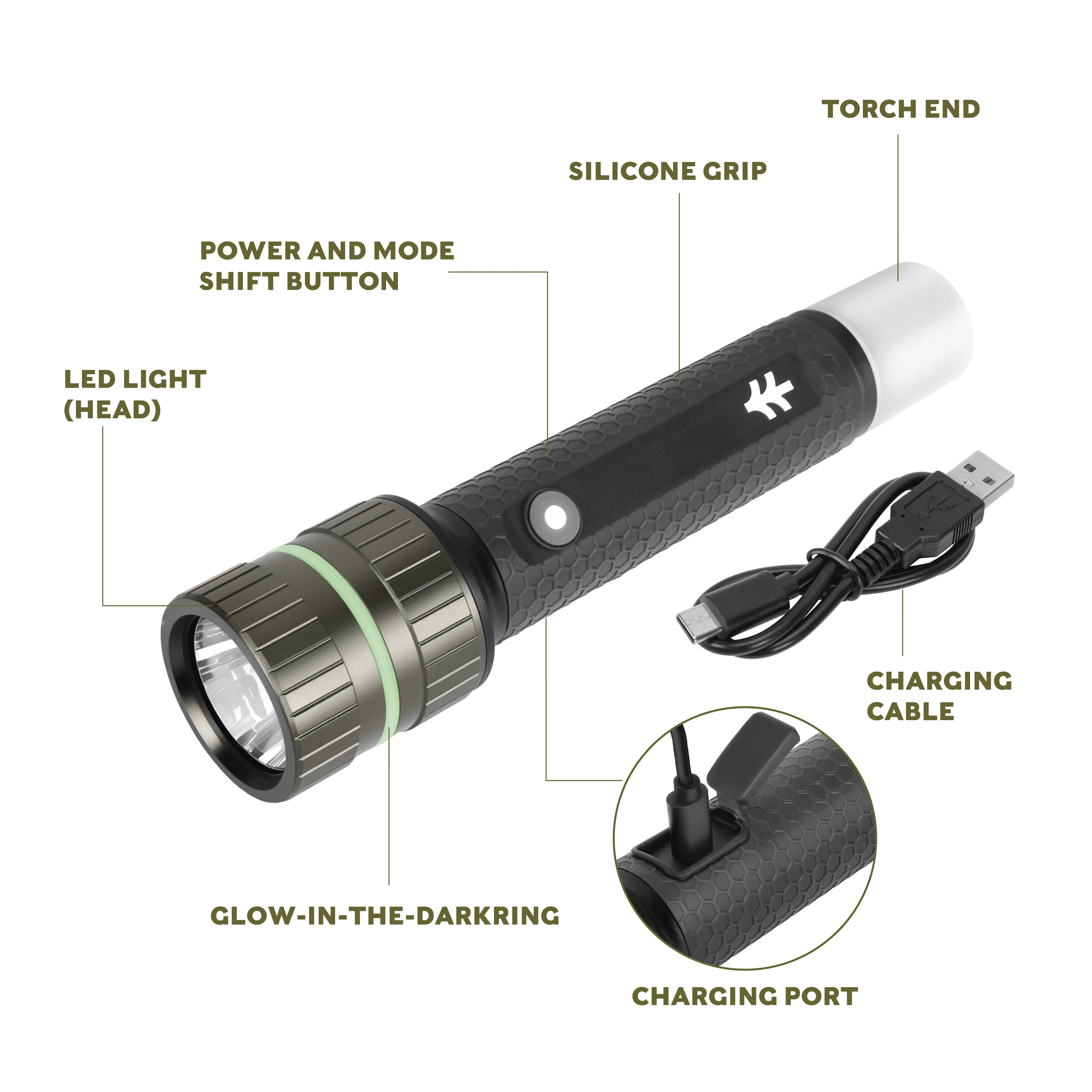 Swiss Tech 1800 Lumen LED Rechargeable Combo Flashlight, IPX4 Weatherproof, Drop Resistant, Black