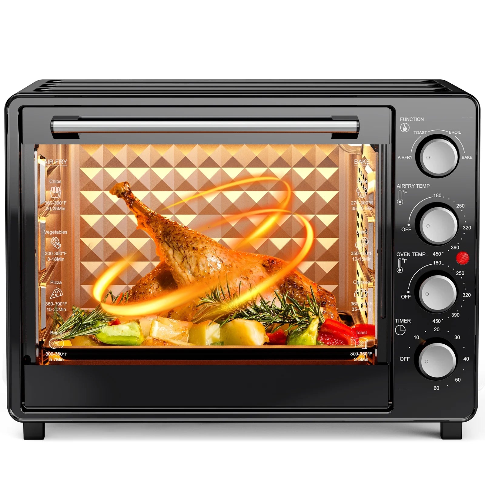 34 QT Extra-Large Oil-Free Air Fryer Toaster Oven Combo with 5 Functions: Pizza, Warm, Broil, Toast, Bake - Black